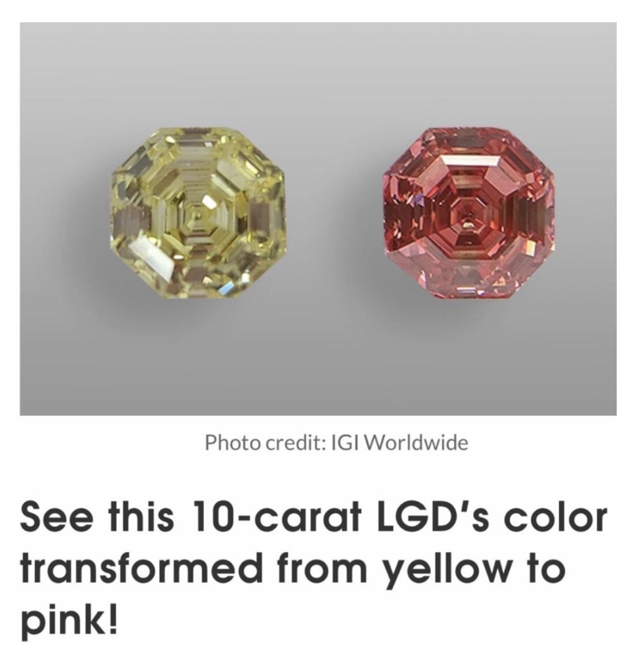 Lab-grown diamond color transformed from yellow to pink